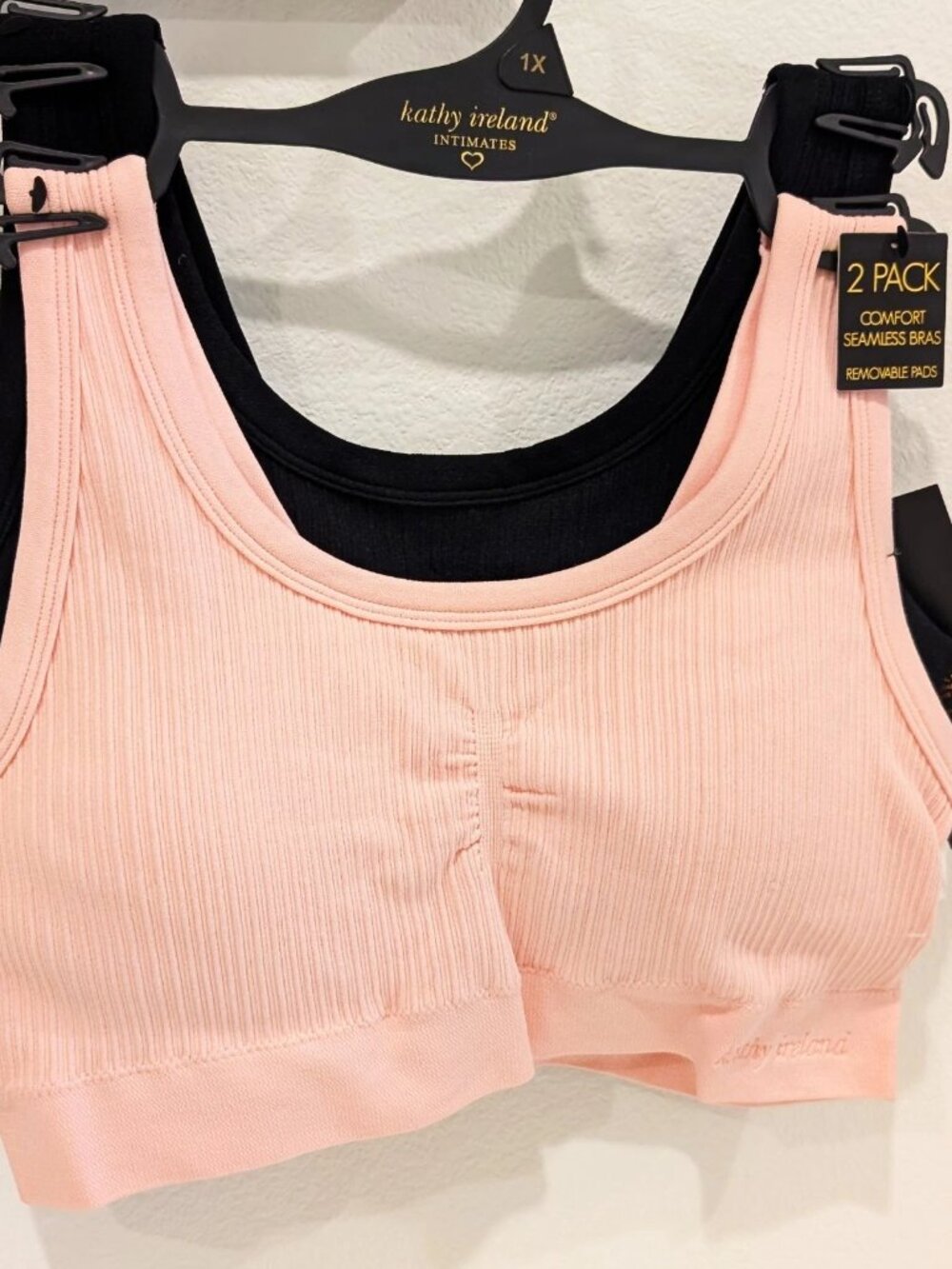 Kathy Ireland Womens 2 Pack Comfort Seamless Bras Removable Pads 1X NWT Pink